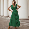 Custom Casual Midi Dress Short Sleeve Puff Sleeve Long Flowy a Line Dresses Women's Summer Natural Trade Assurance Simple Adults1