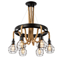 Industrial Vintage Rope Pendant Lamp with E27 Base and 6 Heads1