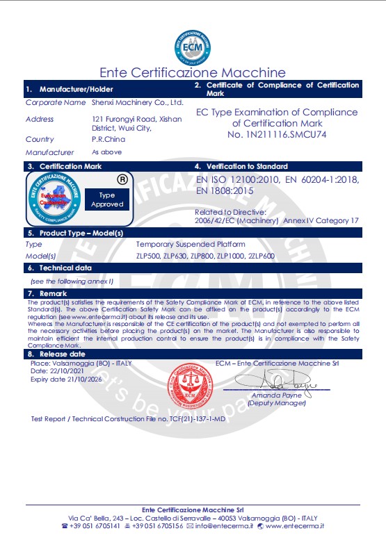 Temporary Suspended Platform CE