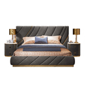 Perabot Bilik Tidur Mewah Set Itali Kulit disesuaikan Big Headboard Up-Holstered bingkai King Modern King Size Bed1