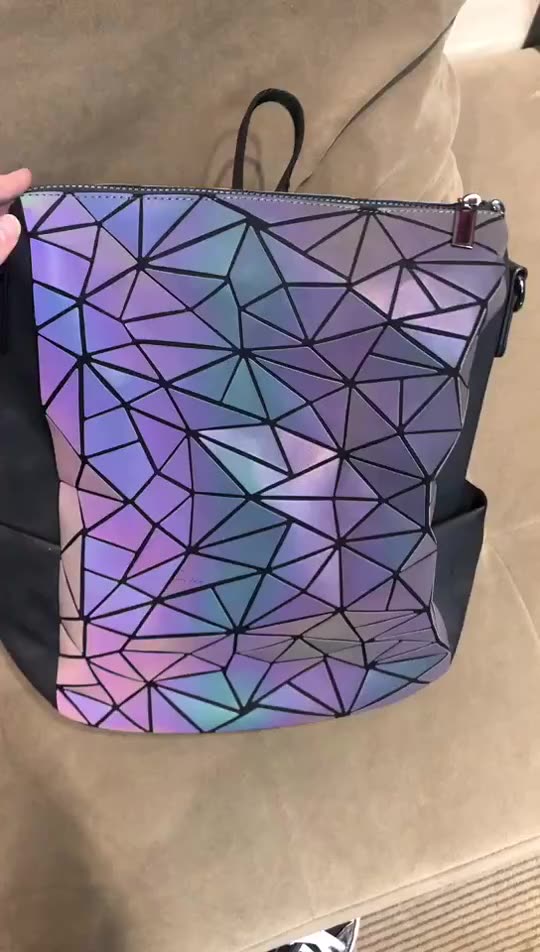 Wholesale Custom Changes Flash Reflective Travel Hiking Holographic Bags for Women Men promotion geometric Laptop backpack1