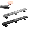 31 Inch Rectangular Linear Shower Drain with Wave Pattern Grate, Adjustable Feet, and Hair Strainer1