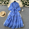 2025 New Vintage Print Lace-Up Waist Long-Sleeved Dress1