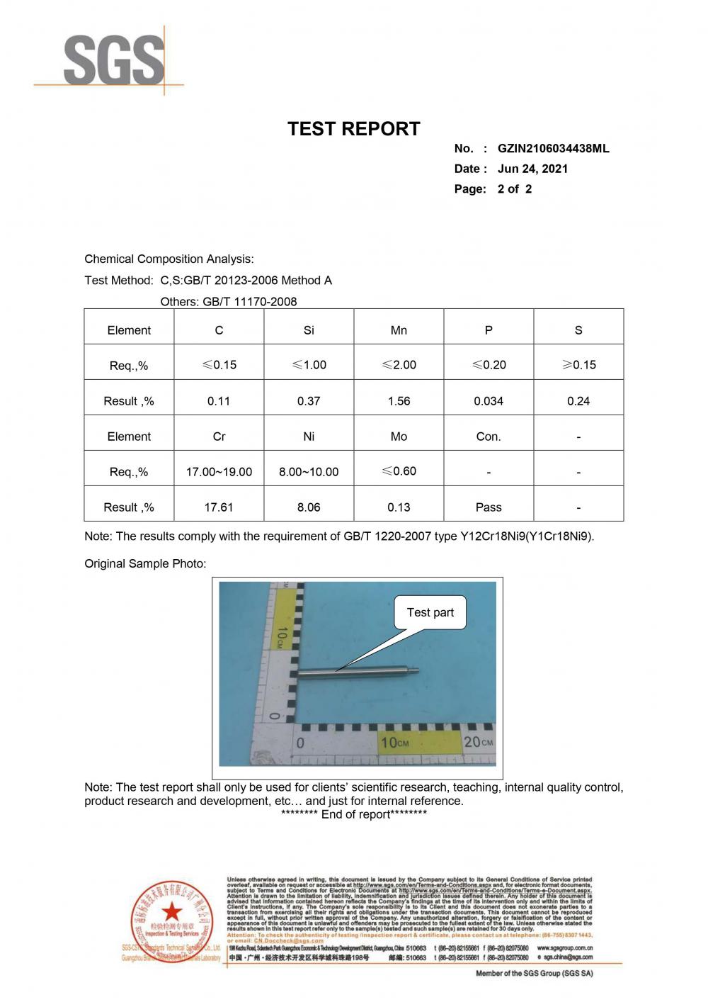 Stainless Steel 303 Material composition analysis report