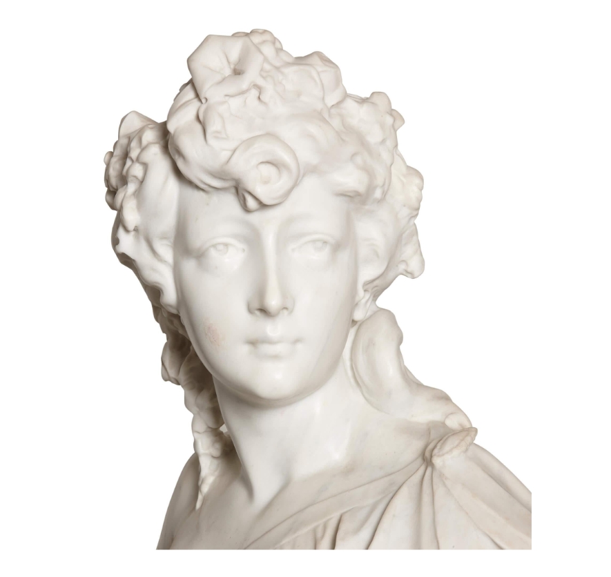 Handcrafted Antique Floral Marble Statue Bust
