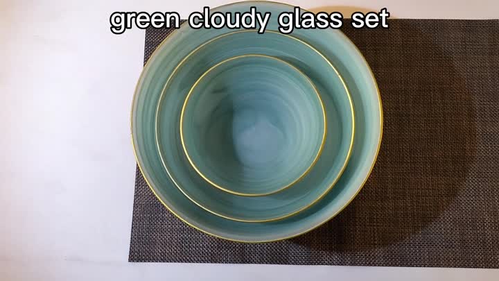 Green Frosted With Gold Rim Glass Dish Plates