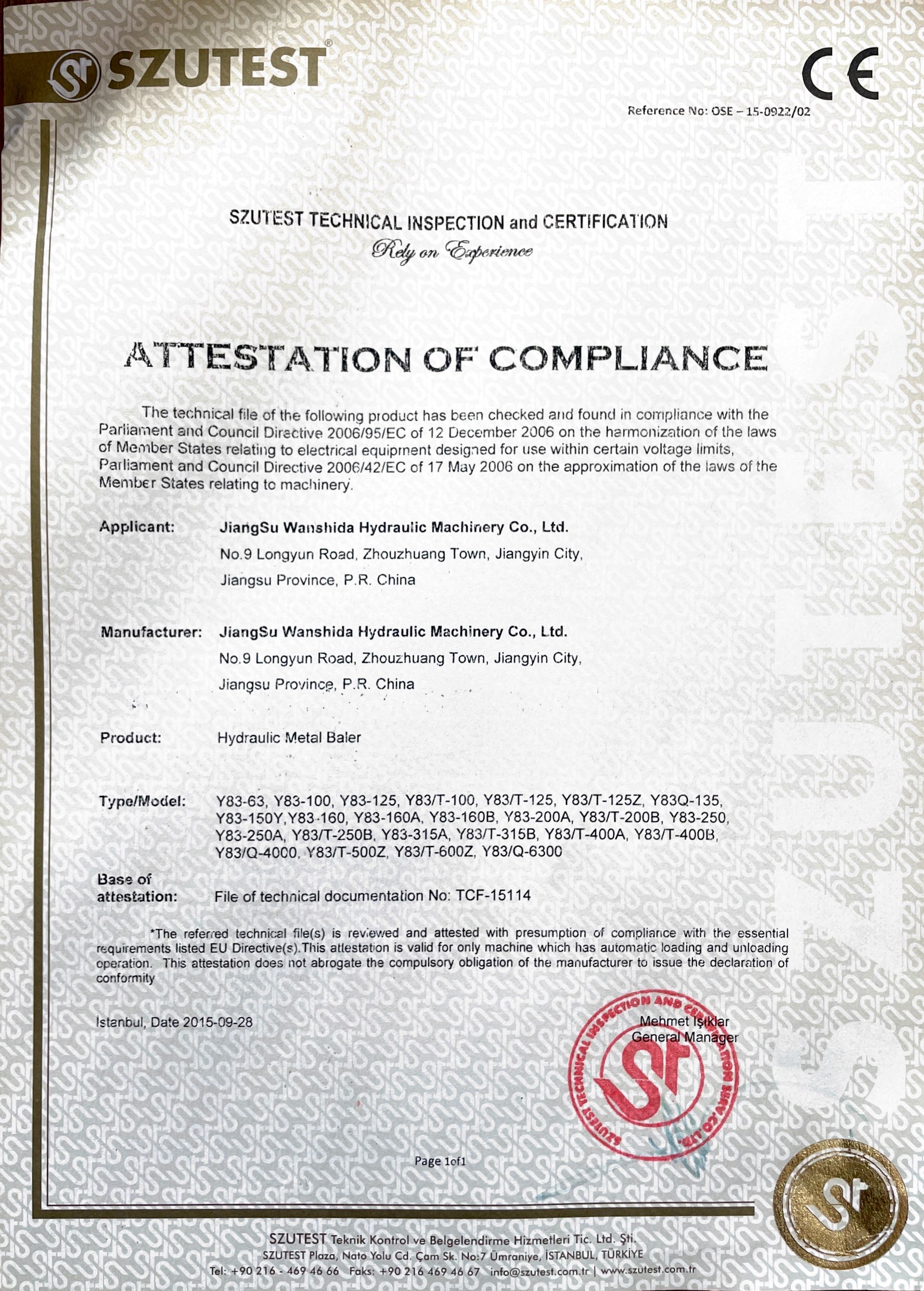 ATTESTATION OF COMPLIANCE