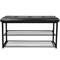 Black PU Leather Upholstered Square Metal Frame Entryway Shoe Rack1