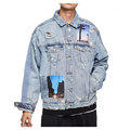 Custom American Street Jeans Jacket Male Loose Design Printed Logo Hip-Hop Light Blue Denim Jackets1