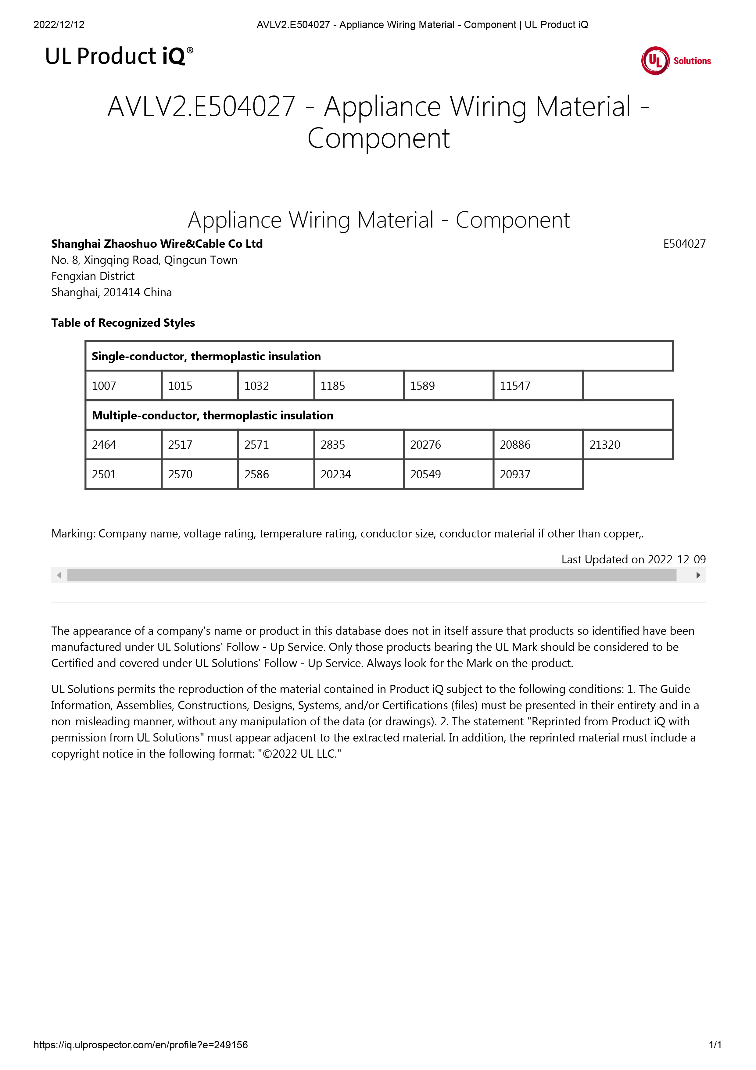UL Certificate Directory (Updated 2022.12.12)