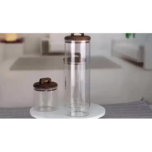 Borosilicate glass storage jar with wood lid