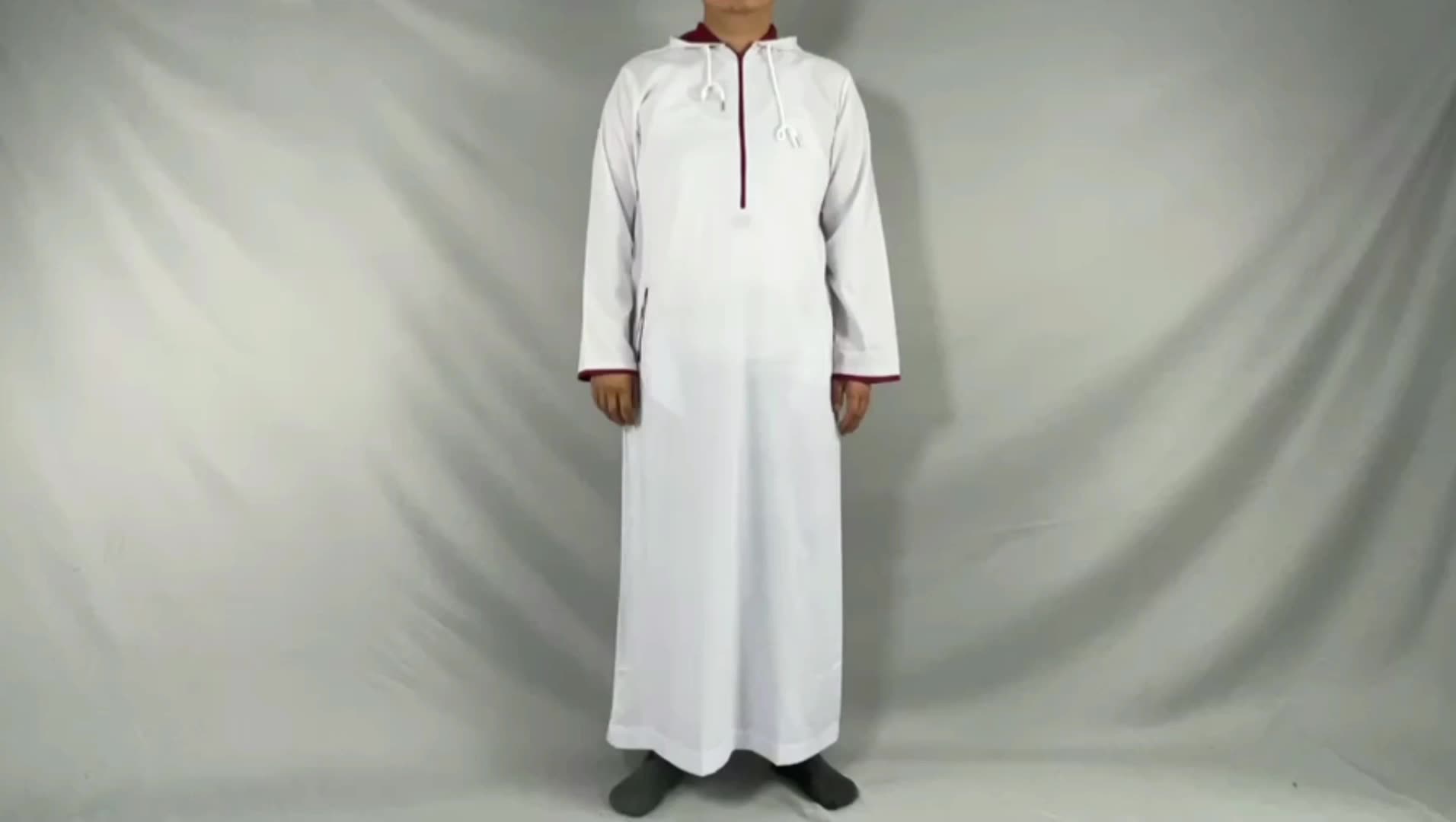 Vendita calda Thobe musulmana con cerniera e tasca laterale uomo thobe islamico arabo omano thobe abaya donna abito musulmano1
