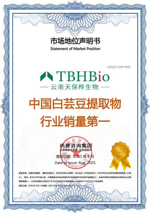 TBHBio certificó al vendedor número uno de extracto de frijol blanco de China para 2025