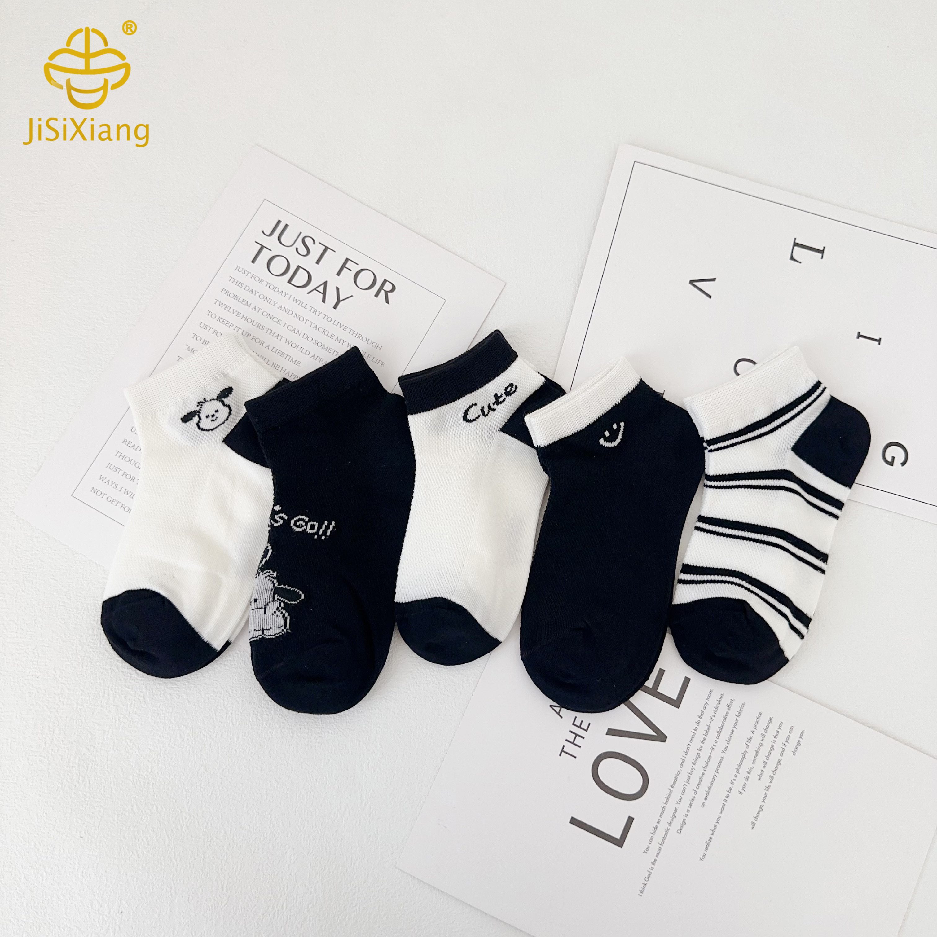 만화 파차 개 양말 메쉬 통기성 소년의 흑백 양말