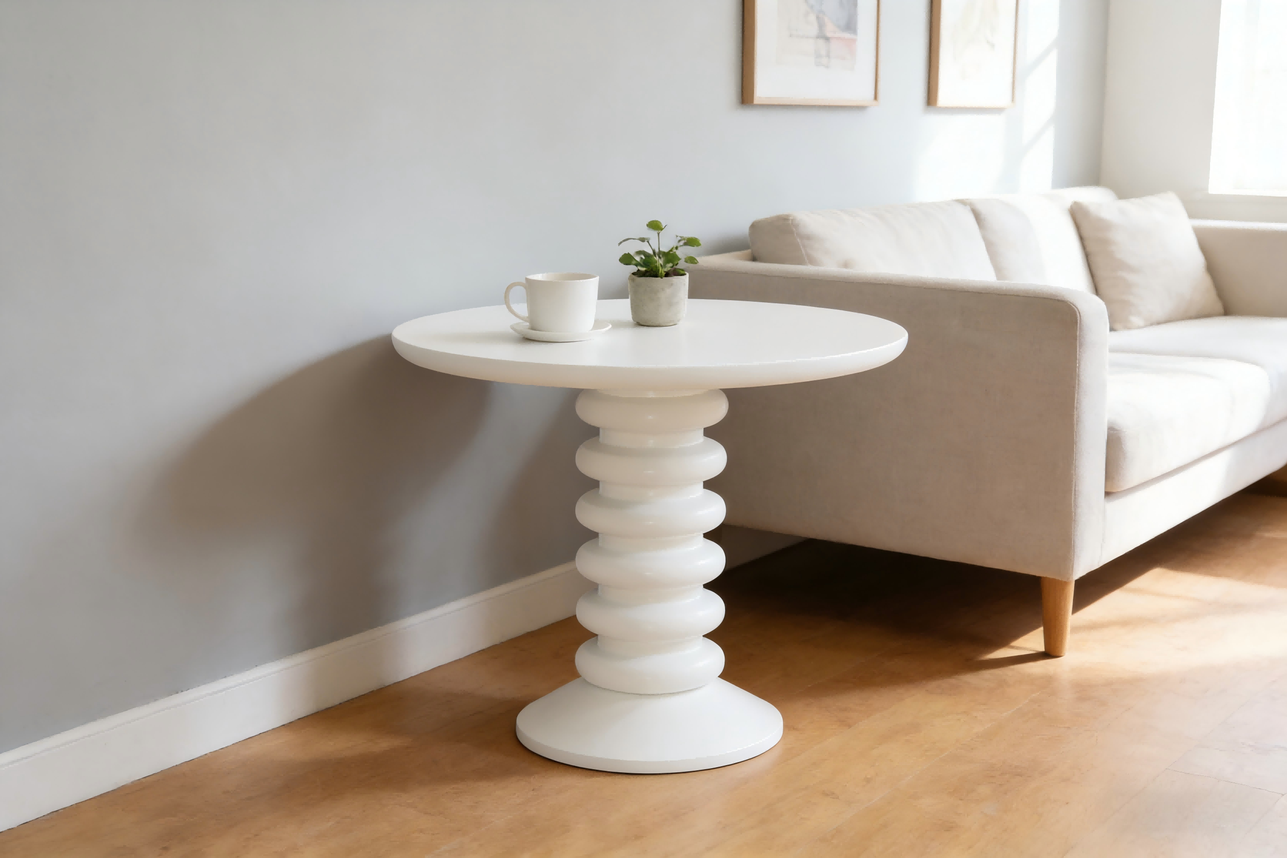 BR-25ED01 Mesa de centro redonda branca fosca para salas de estar modernas