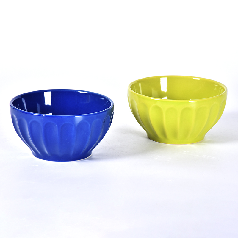 Amazon Factory Direct Color Emboss Stripe Bol à soupe en céramique en porcelaine moderne