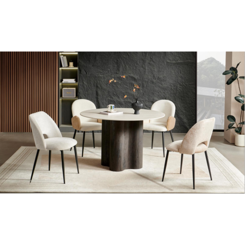 Elegante mesa de jantar redonda de pedra sinterizada para espaços contemporâneos