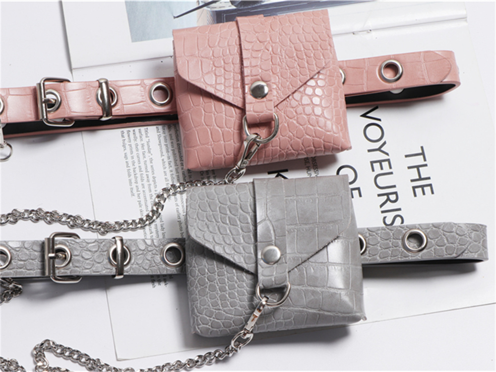Fashion All-match Grey&Pink Croco Lipstick Belt Ba