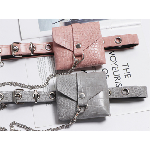 Fashion All-match Grey&Pink Croco Lipstick Belt Ba