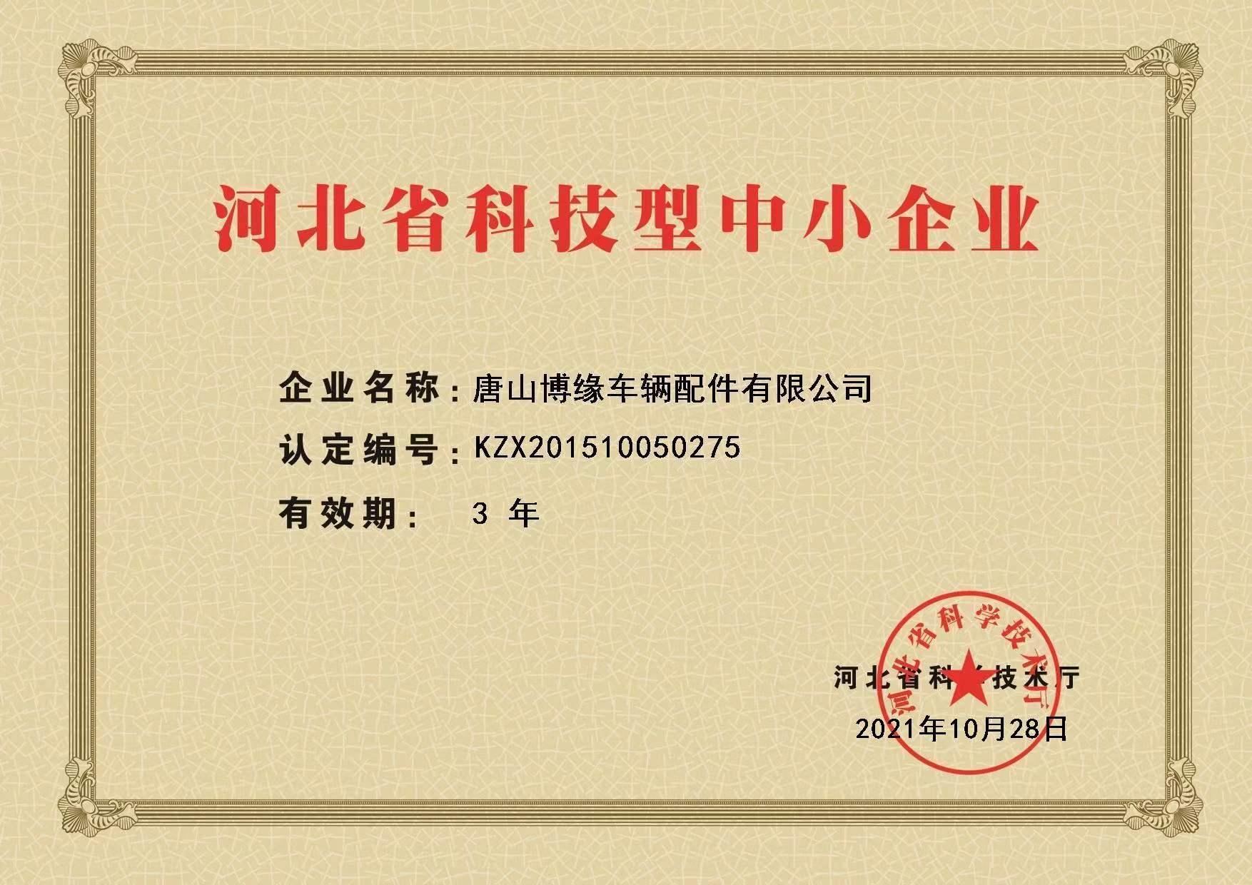 Certificate of Technology-based Small and Medium-sized Enterprises in Province