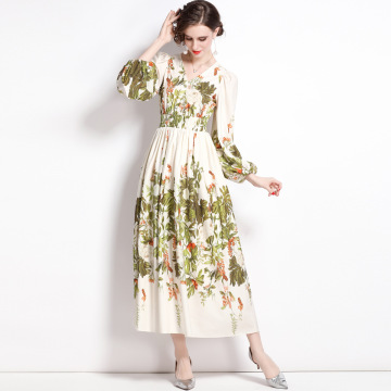 v neck floral printed dress