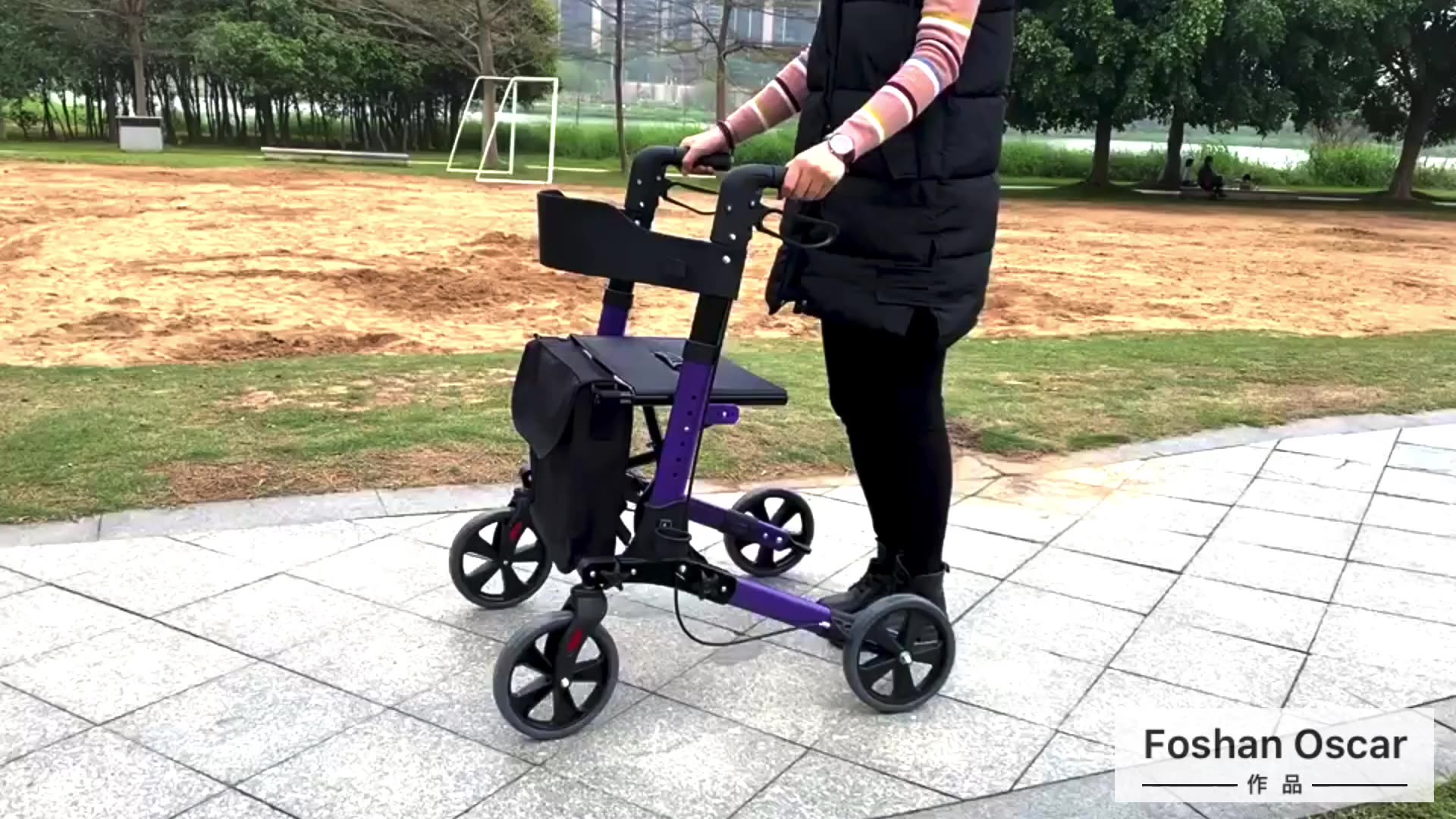 Rollator Walker avec siège et dossier, hauteur de poignée réglable, sac de rangement amovible et un cadre léger durable1