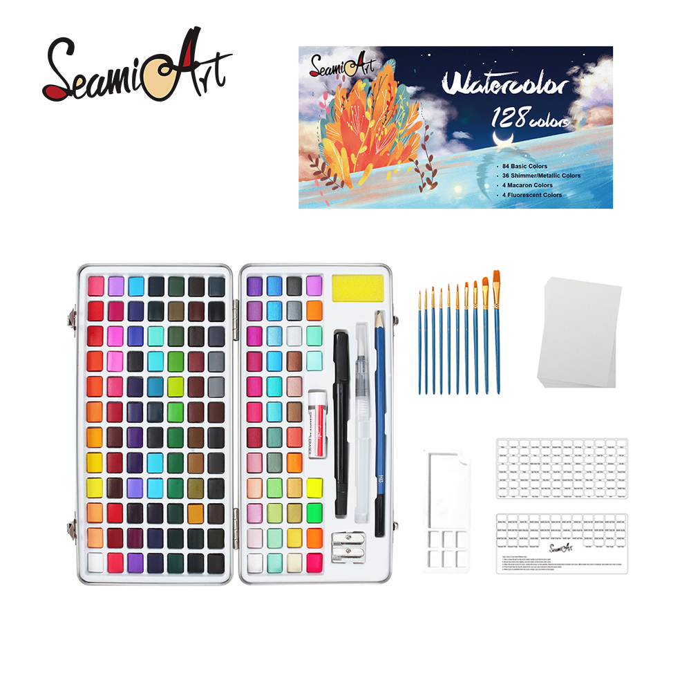 all-in-one watercolor set, 128 colors watercolor bundle, comprehensive watercolor studio in a box