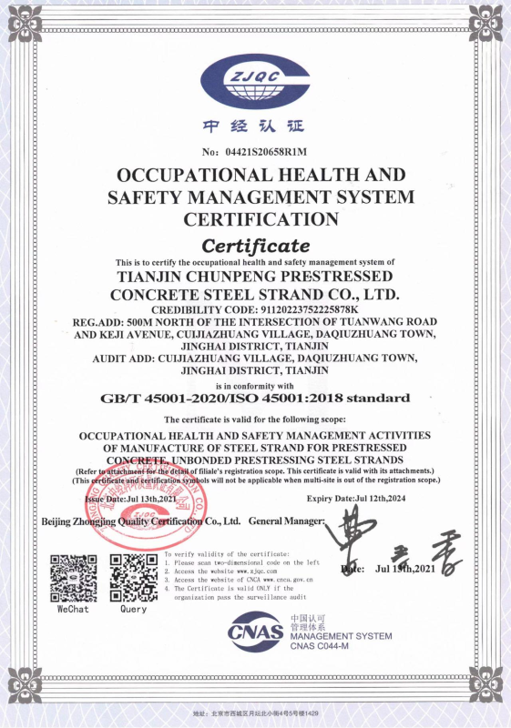 OCCUPATIONAL HEALTH AND SAFETY MANAGEMENT SYSTEM CERTIFICATION