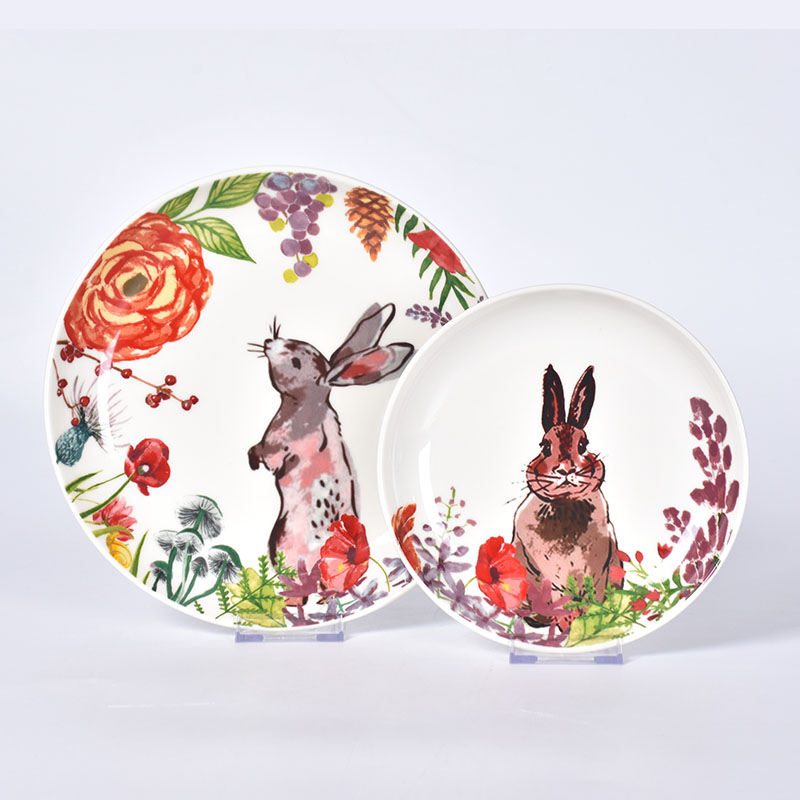 Amazon Easter Bunny Theme Cute Animal Plate set tableware White Children Ceramic Dinnerware