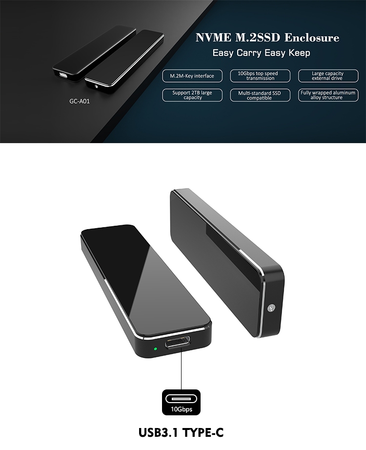 10Gbps Transfer Rate Type C m.2 ssd enclosure