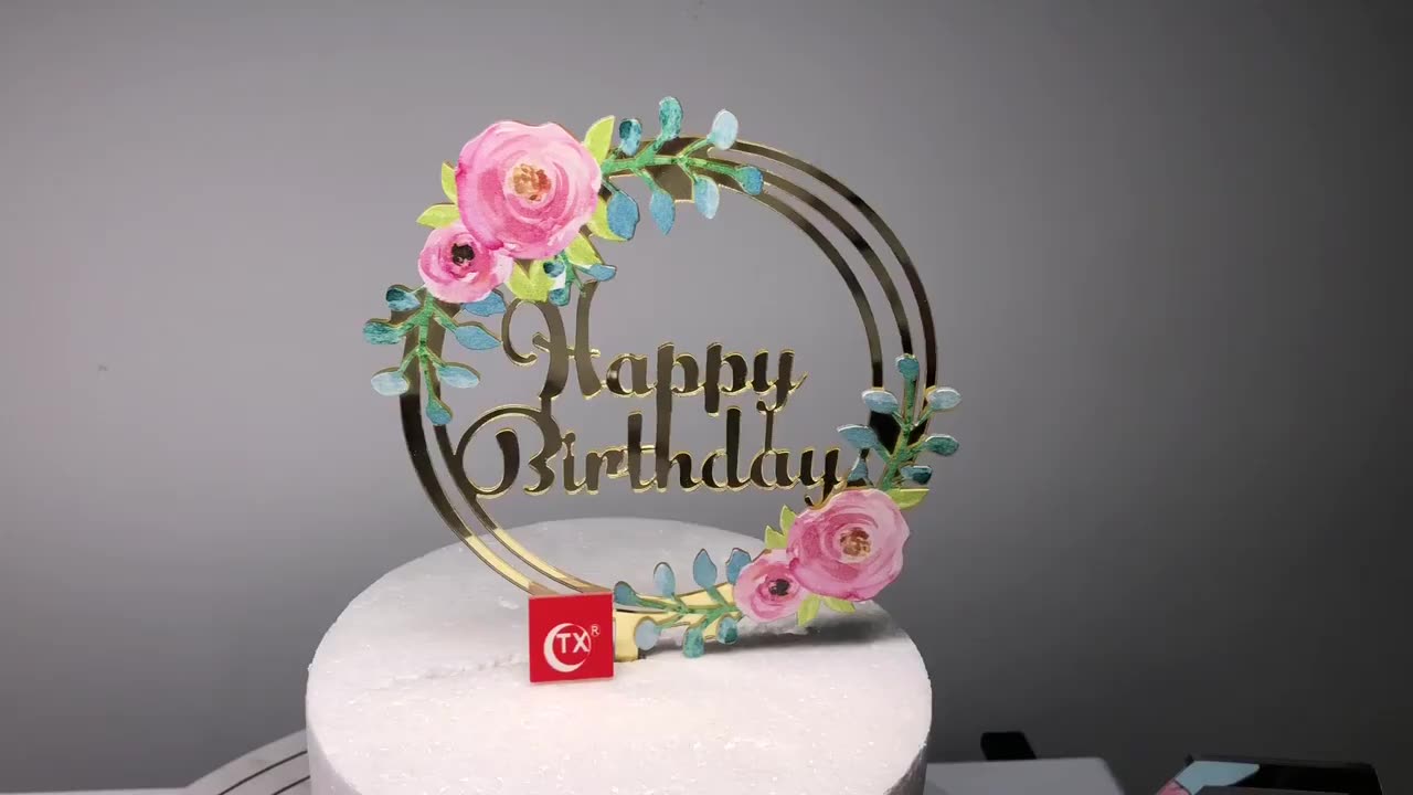 ΠΡΟΒΟΛΗ ΠΡΟΒΛΗΜΑΤΑ ΧΡΩΜΑ ΧΡΩΜΑ ACRYLIC HAPPY BIRTHDAY TOPPER 13x14cm Μέγεθος προσαρμοσμένου κέικ σχεδιασμού Topper1