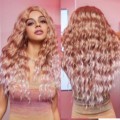 Ainizi 24 Inches Gradient Ombre Brown Mixed Pink Long Water Wave Heat Resistant Synthetic Wig for Women1