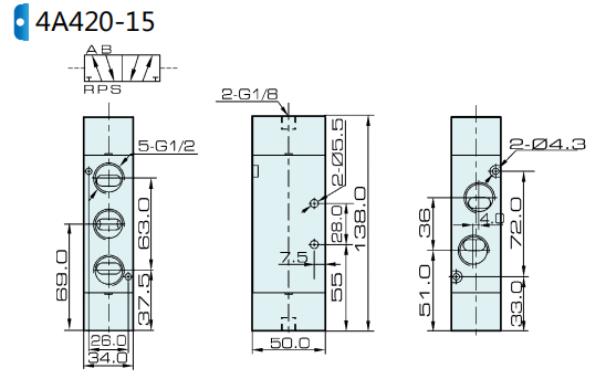 4A420-15 Válvula Pneumática Pilotoada a Ar Duplo Tipo 5/2 Vias Airtac 0