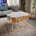 Glamorous Antique Style Wooden Coffee Table with Resin Edge and Hairpin Legs1