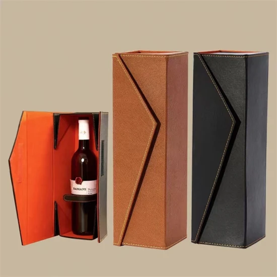 Luxury Custom Logo Black Pu Leather Bottle Gift Whisky Display Wine Box1