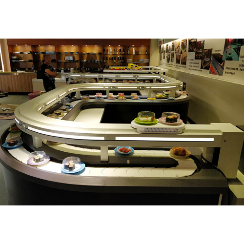 What are the intelligent functions of the revolving sushi equipment?