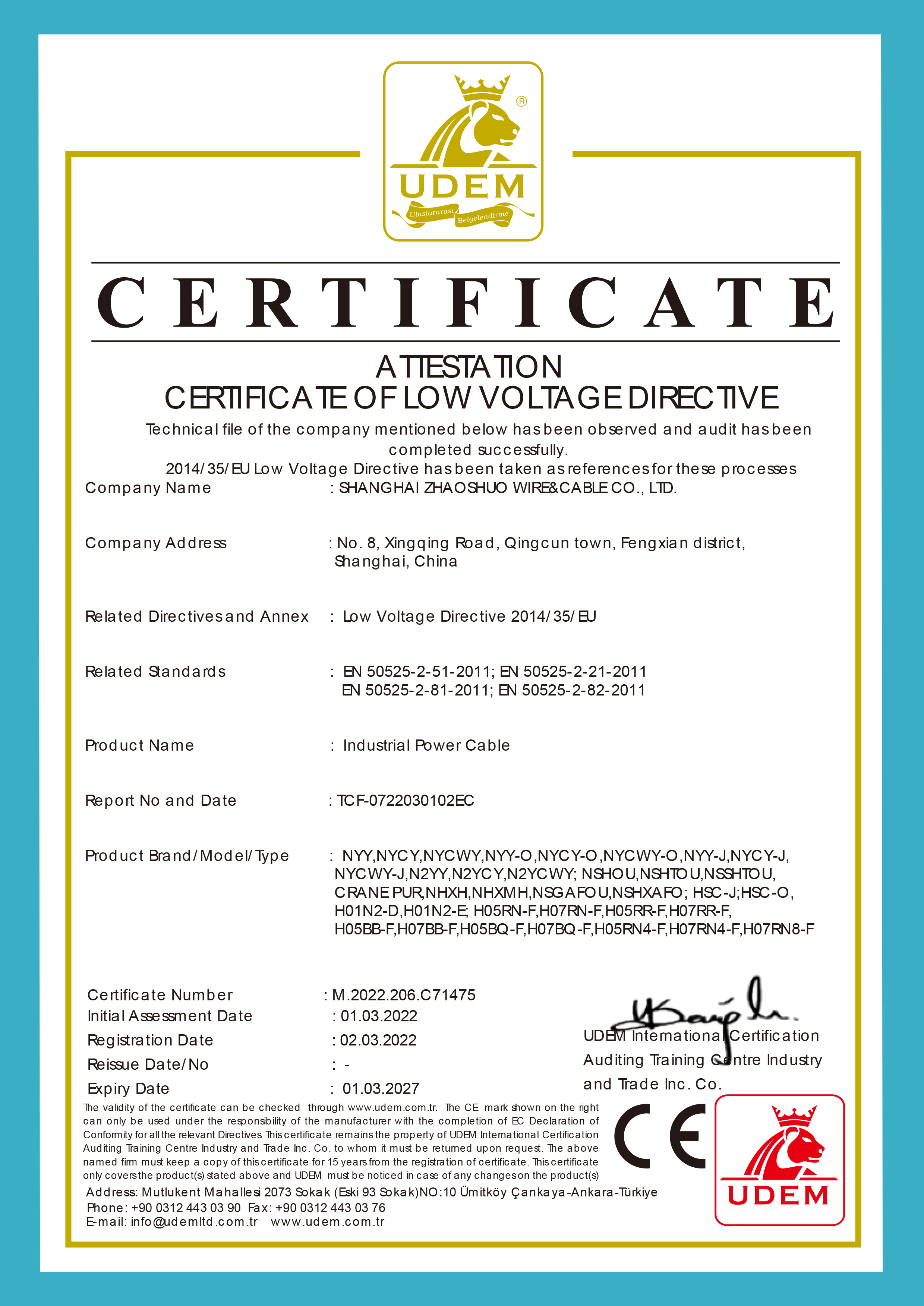 C71475 - Industrial Power Cable - UDEM - LVD