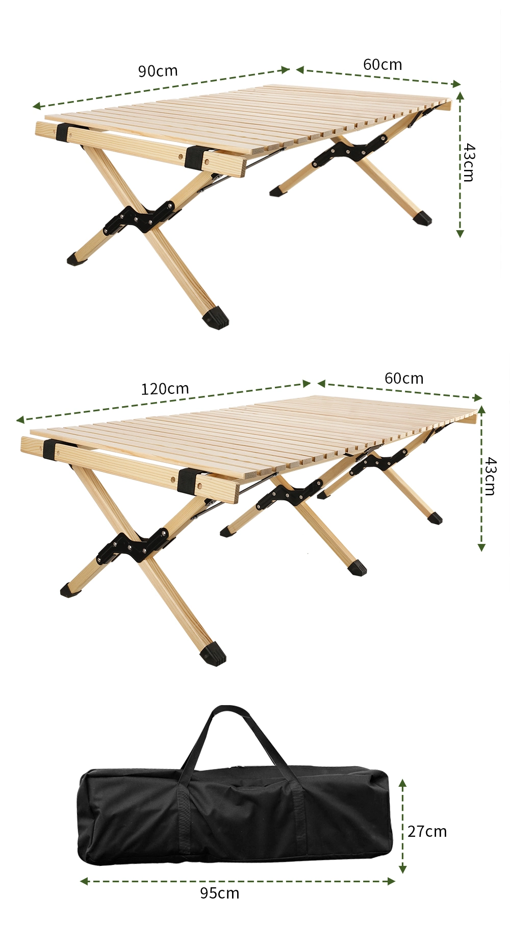 Tabela retangular dobrável de madeira de pinho 90x60 cm tamanho médio