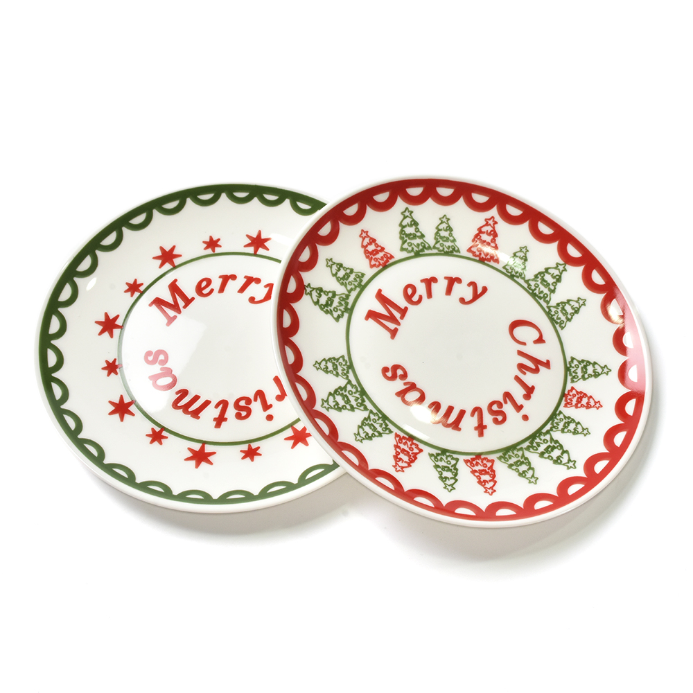 Assiette à vaisselle en céramique en gros Logo personnalisé Christmas Plaques de gâteau doubles personnalisées