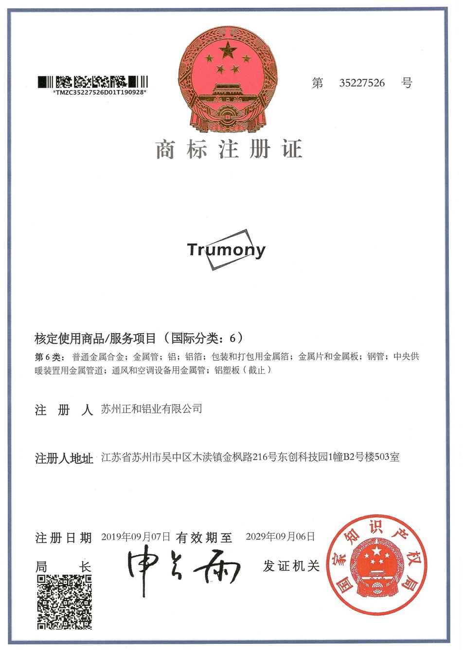 Trademark Registration Certificate