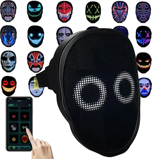 Máscara LED LED personalizable compatible con Bluetooth con control de aplicación recargable1