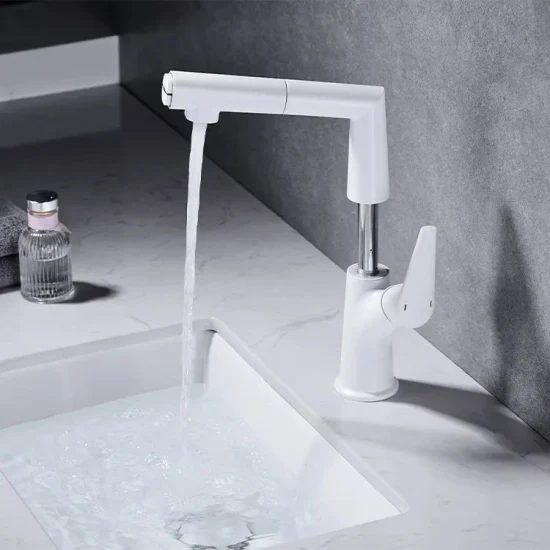 6278 White Hot and Cold Water 304 Stainless Steel Pull-out Kitchen Faucet1
