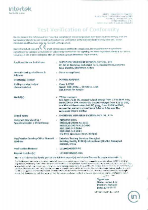 CE-EMC Certificate by Intertek