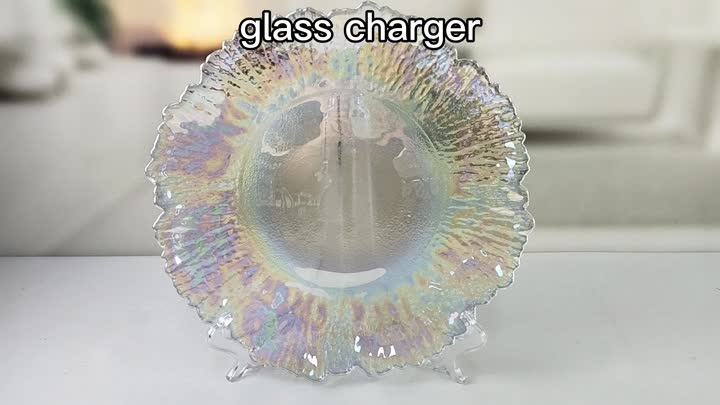 Pearl Luster Flower Glass Charger Dishes Plates