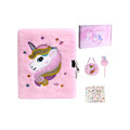 Fuzzy Journal Set with 160 Lined Pages, 9pcs Unicorn Diary Pack, Stickers, Pen, and Crossbody Bag with Lock Keys1