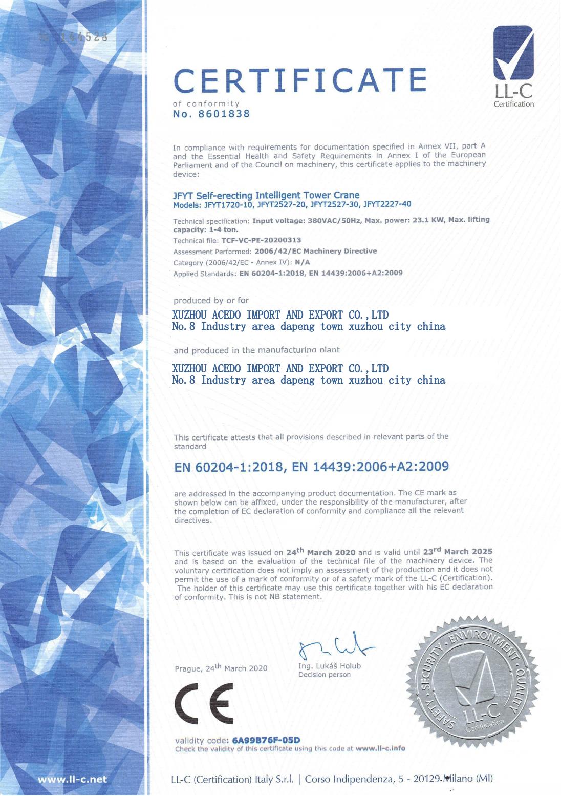 CERTIFICATE of conformity