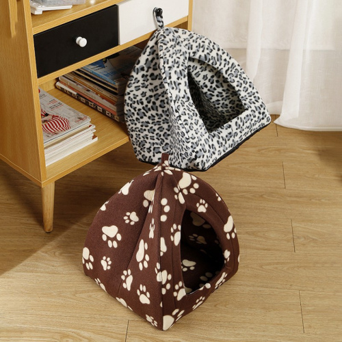 Peluş Katlanır Teepee Kedi Barınağı, Çift Taraflı Polar Kapalı Pet Çadır Evi