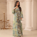 لاکچری دبی Abayas Eid Djellaba Sequins گل زنان مسلمان لباس ماکسی ترکیه Kaftan Caftan Marocain Femme Jalabiya1