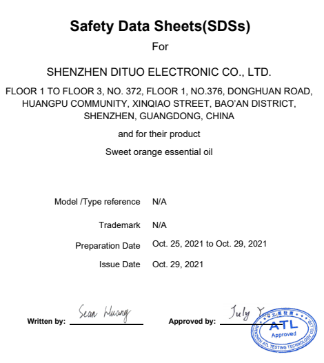 SDS of Sweet Orange Essential Oil