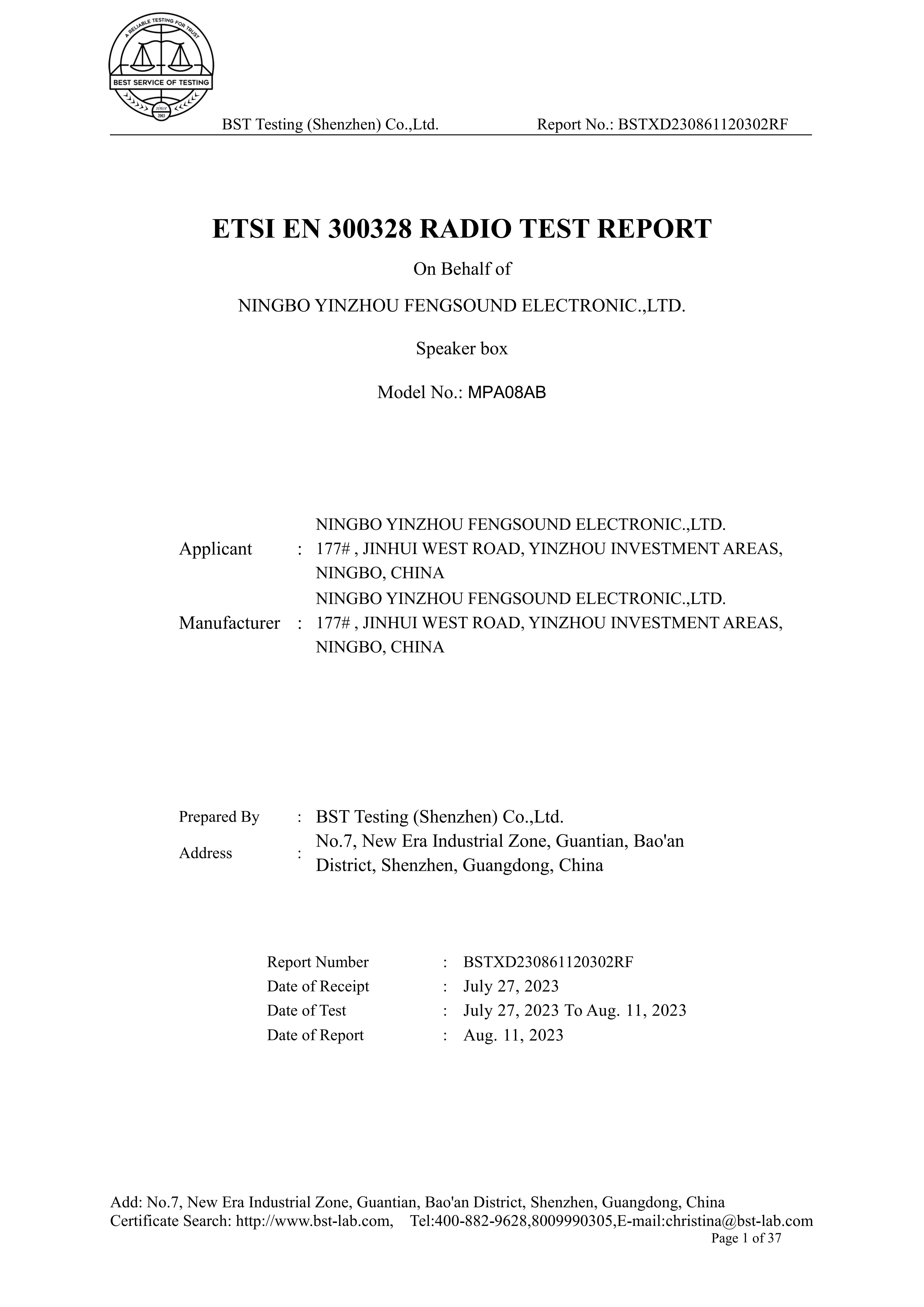 Audio MPA08AB-RF report